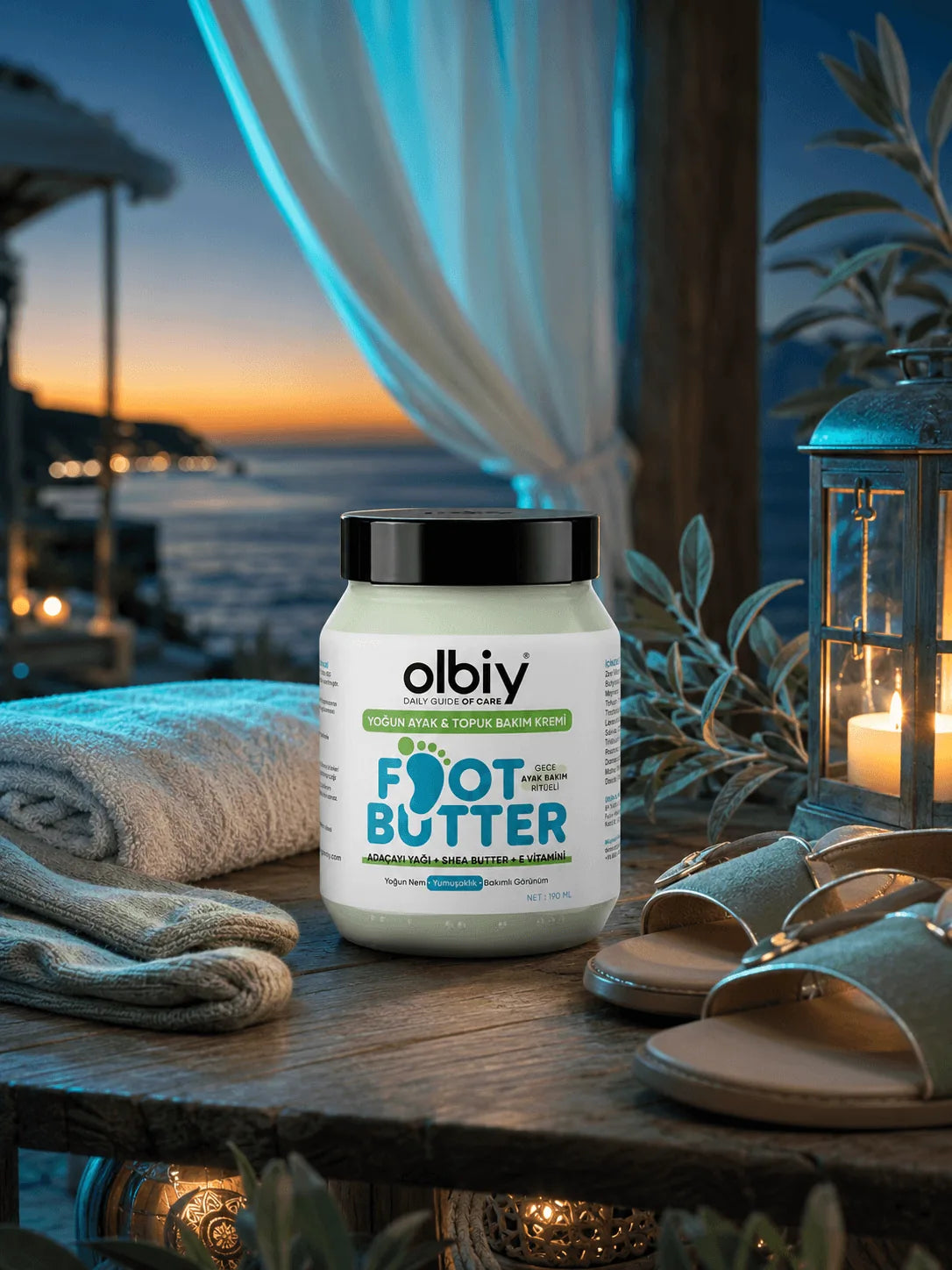 Olbiy Foot Butter ürün ve bakım sahnesi