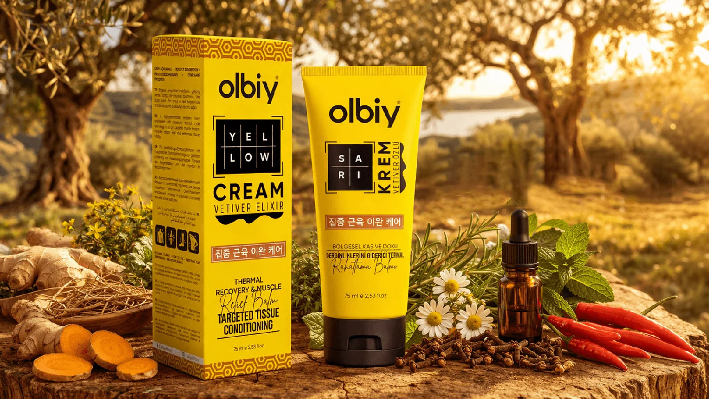 Olbiy Sarı Krem 75 ml tüp, kutusu ve 9 botanik içeriği