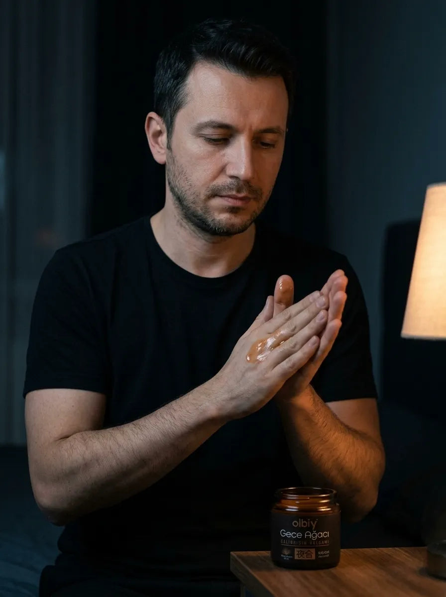 Avuç içinde balsam ısıtan adam
